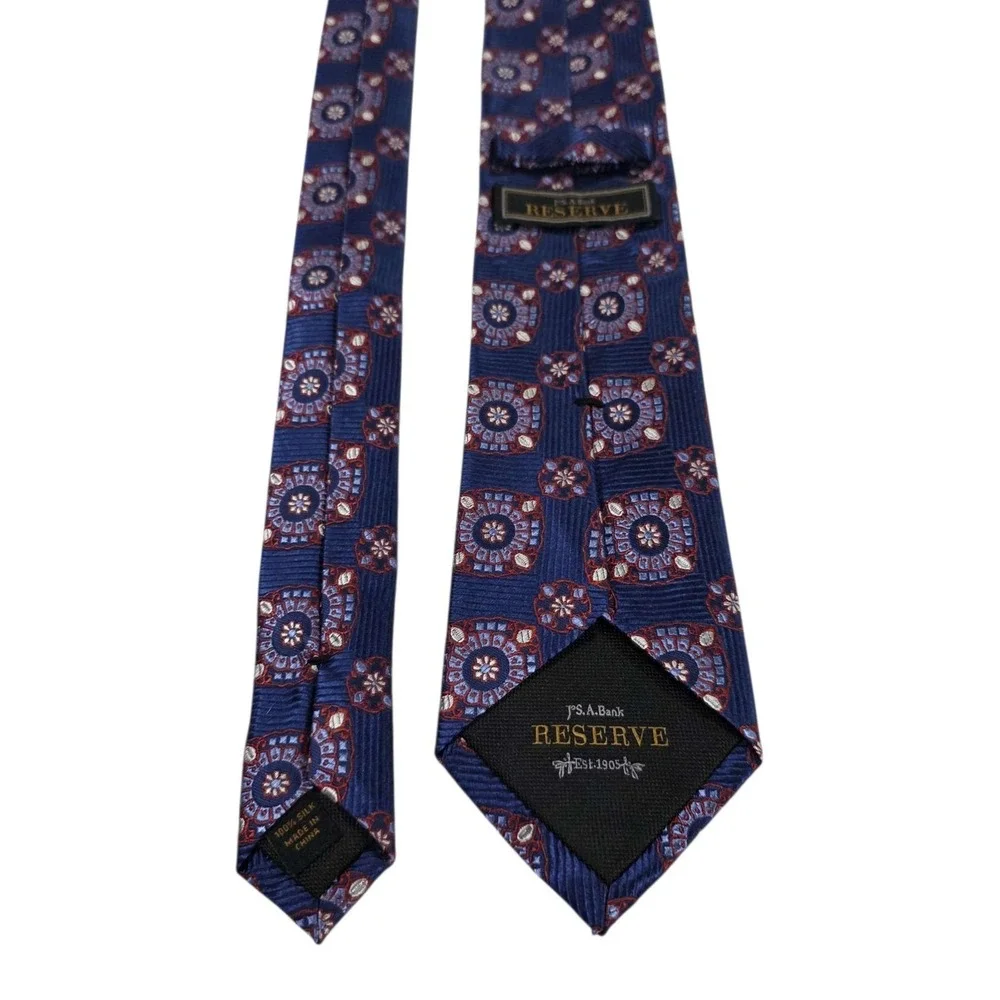 JOS. A. BANK RESERVE Men's Necktie Blue‎ Floral Silk 58 Inch Length Luxury